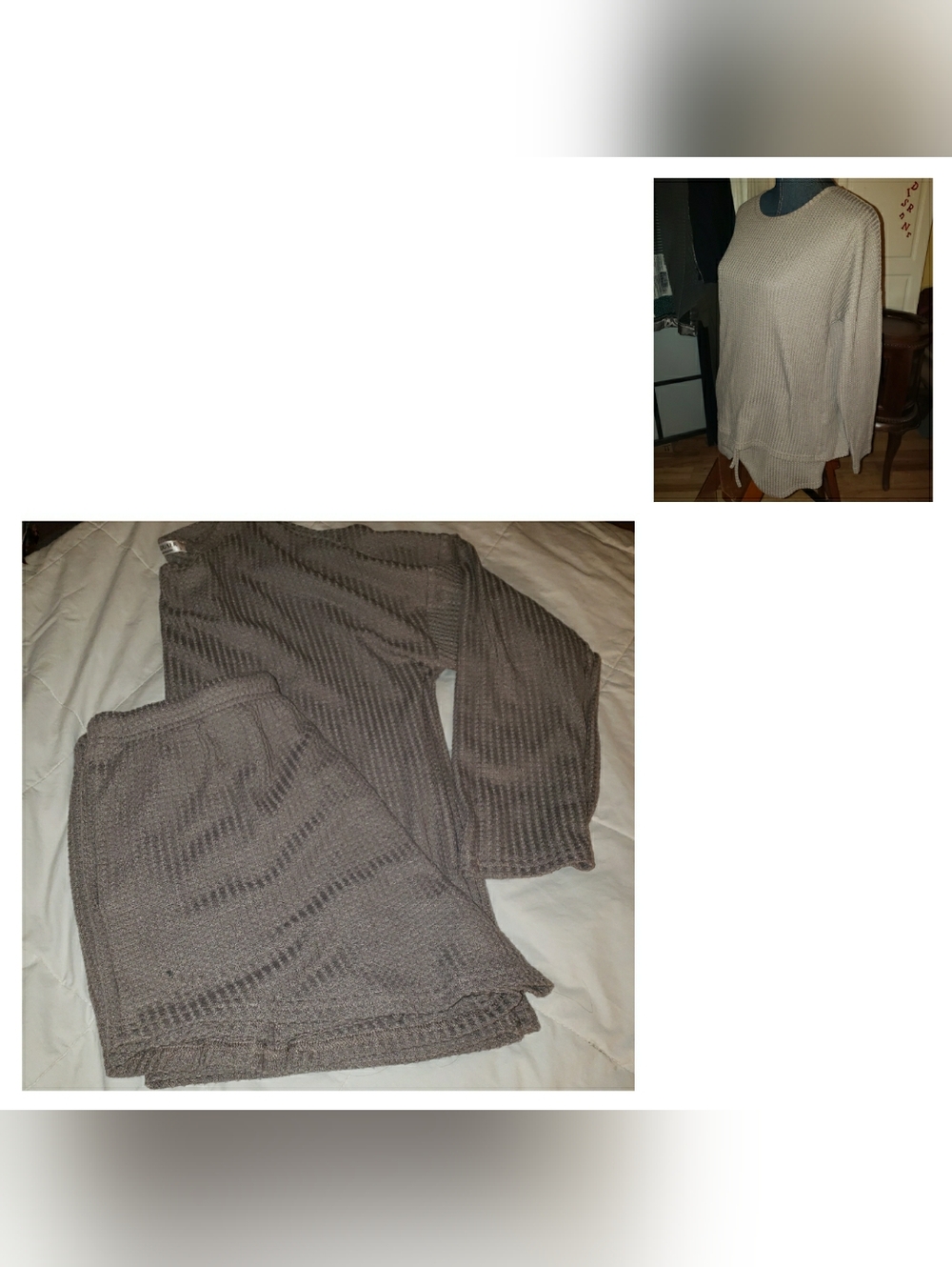 Cozy Taupe Knit Lounge Set - Long Sleeve Top & Shorts